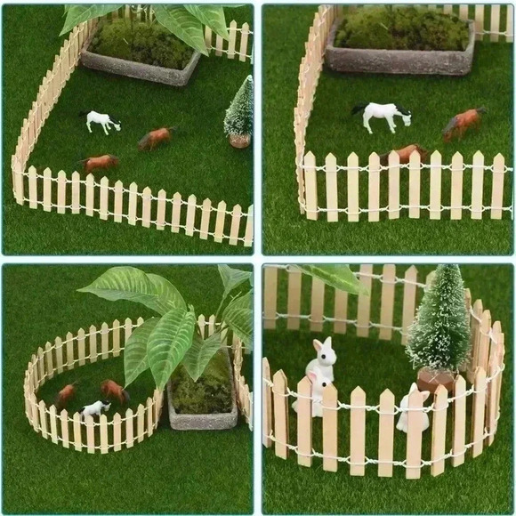 Miniature Fairy Garden  Fence, 4 Pack Mini Wood Picket Fence for DIY Dollhouse - Picture 1 of 6